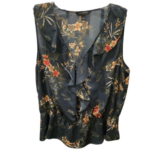 Banana Republic Floral Ruffle Blouse Green and Orange EUC Size Large - Picture 2 of 3
